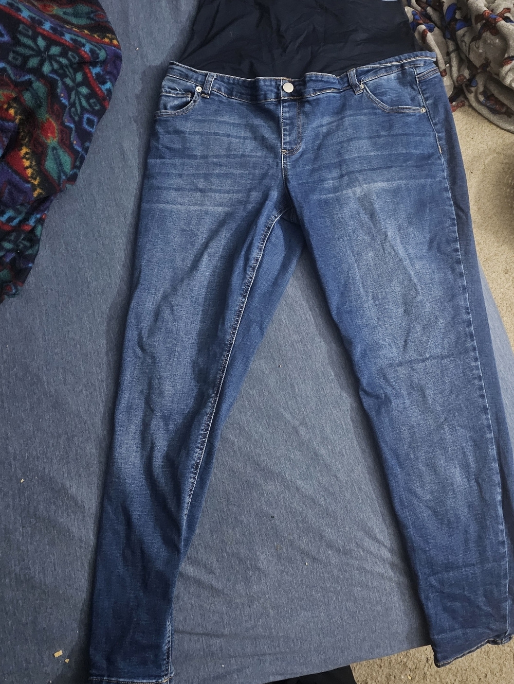 Time and Tru Women's Dark Blue Maternity Jeggings with Black Stretch Panel